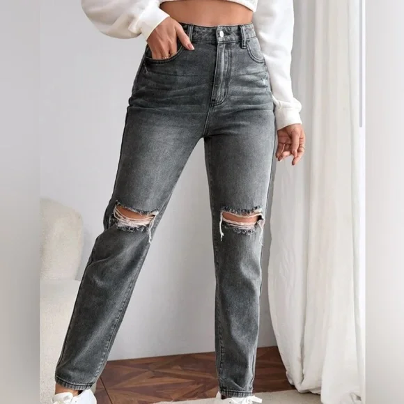 Shein L Tall Black/gray Mom Jeans - Picture 1 of 8